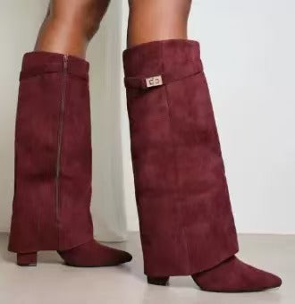 Women's Pointed-Toe Mid-Calf Buckle Boots
