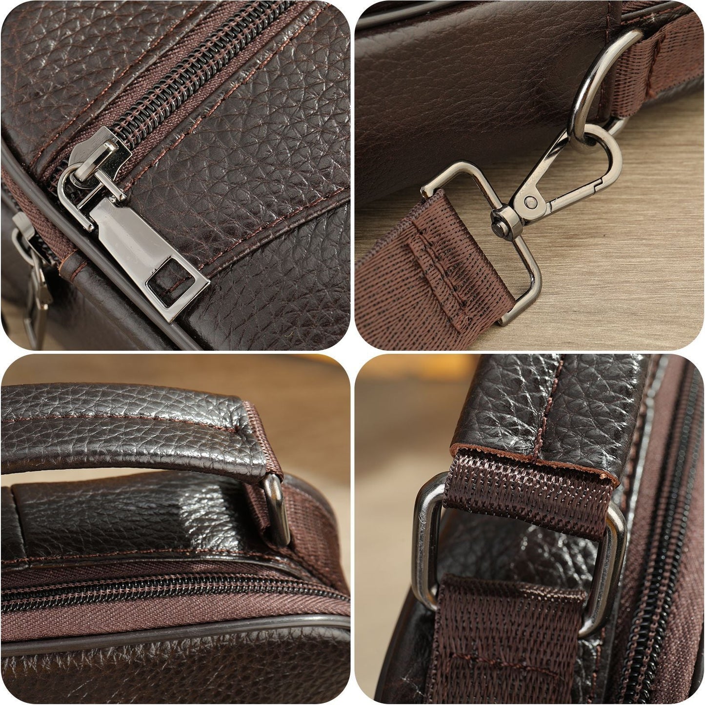 Men's Top Grain Leather Business Commuter Crossbody Bag