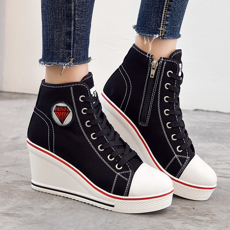 Wedge Heel Casual High-Top Canvas Shoes
