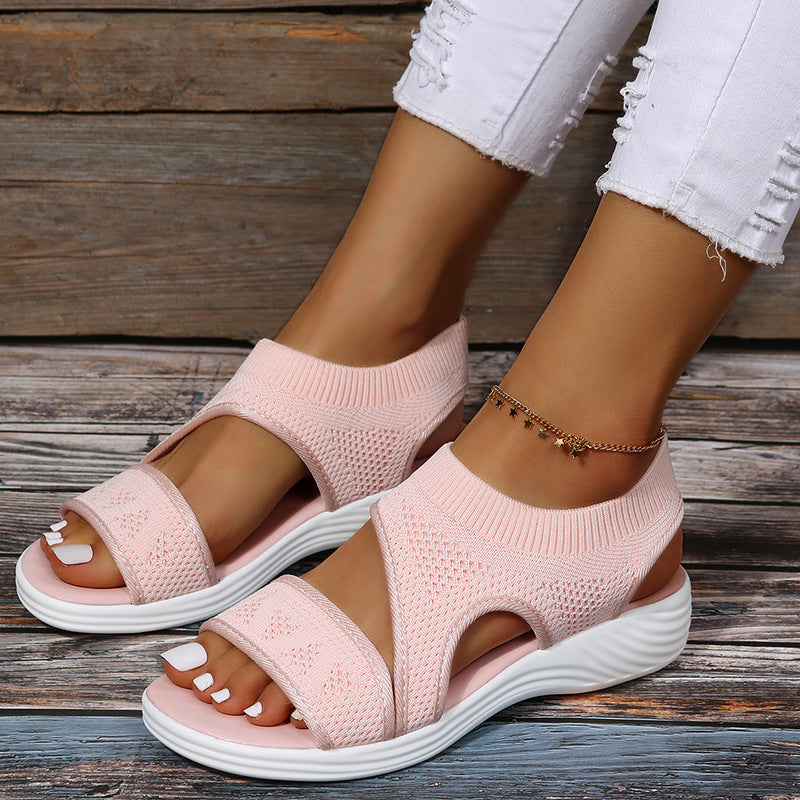 Solid Color Fish Mouth Woven Mesh Sandals