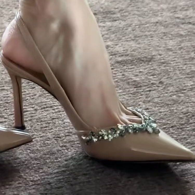 Pointed-Toe Rhinestone Slingback Sandals