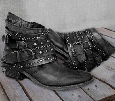 European And American Short Boots Rivets Plus Size