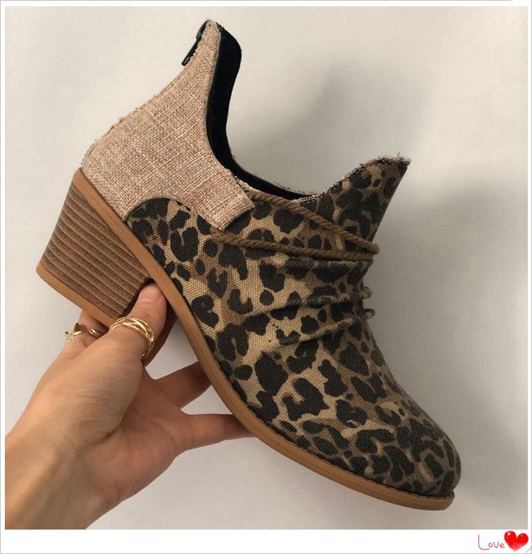 Women's Thick Heel Leopard Print Boots