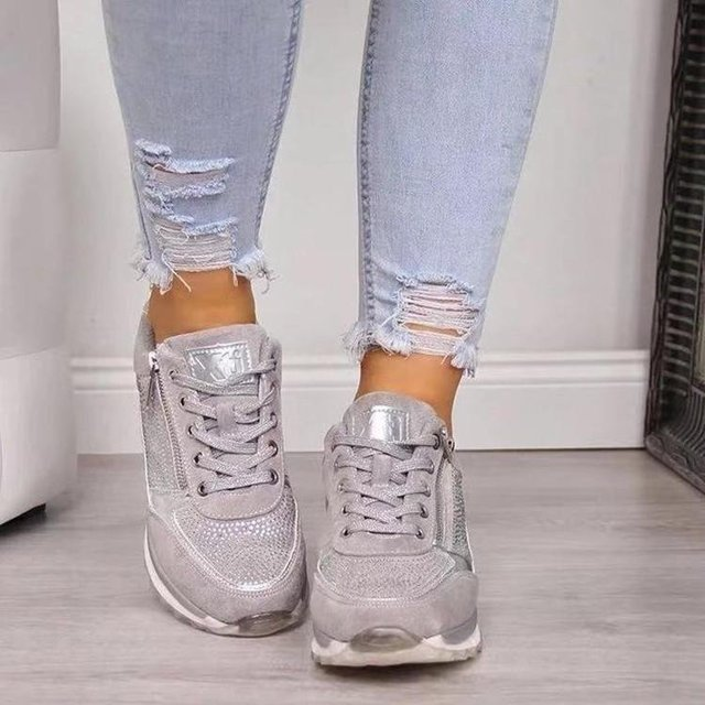 Women's Thick Bottom Rhinestone Sneakers