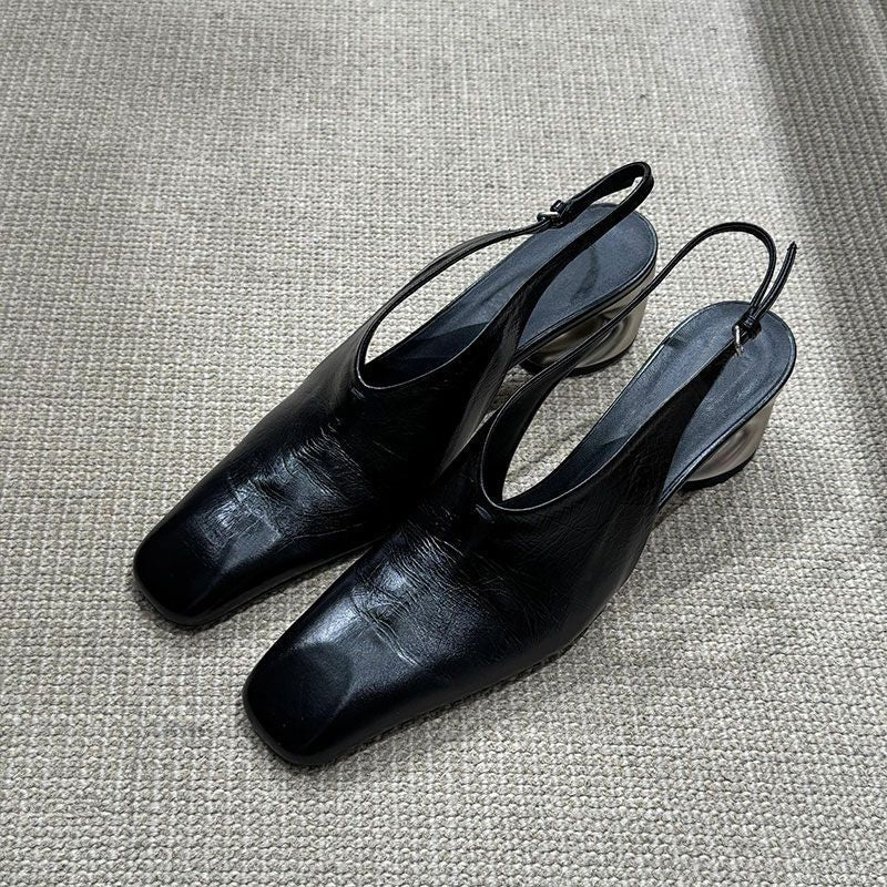 Baotou Sandals in Black Synthetic Leather