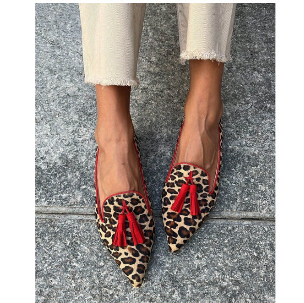 Women's Cows Pattern Tassel Casual Flats