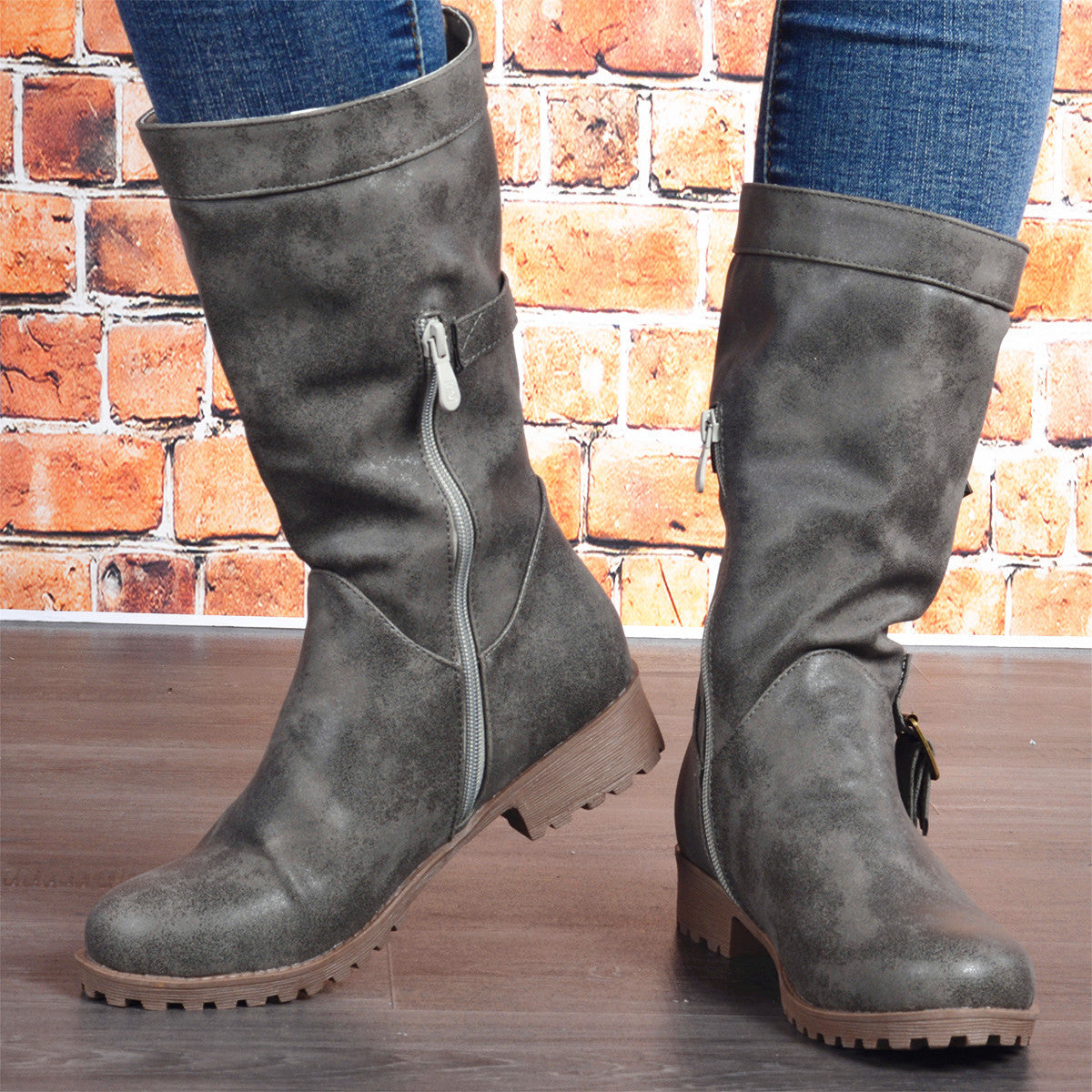 Women's Low-Heeled Retro Round-Toe Mid Boots
