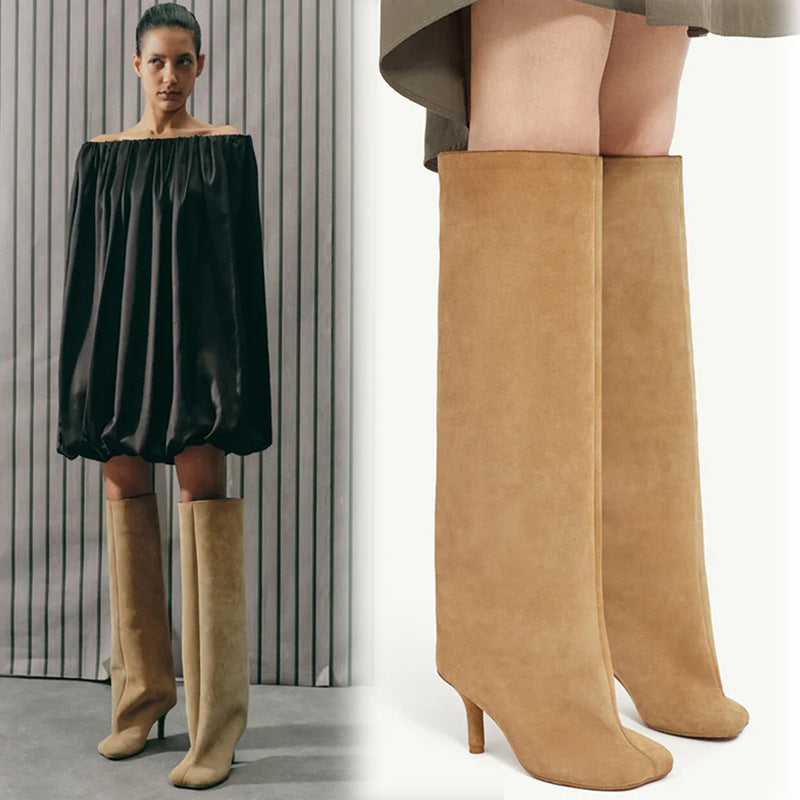 Simple Stitching Square Head High-Heel Boots