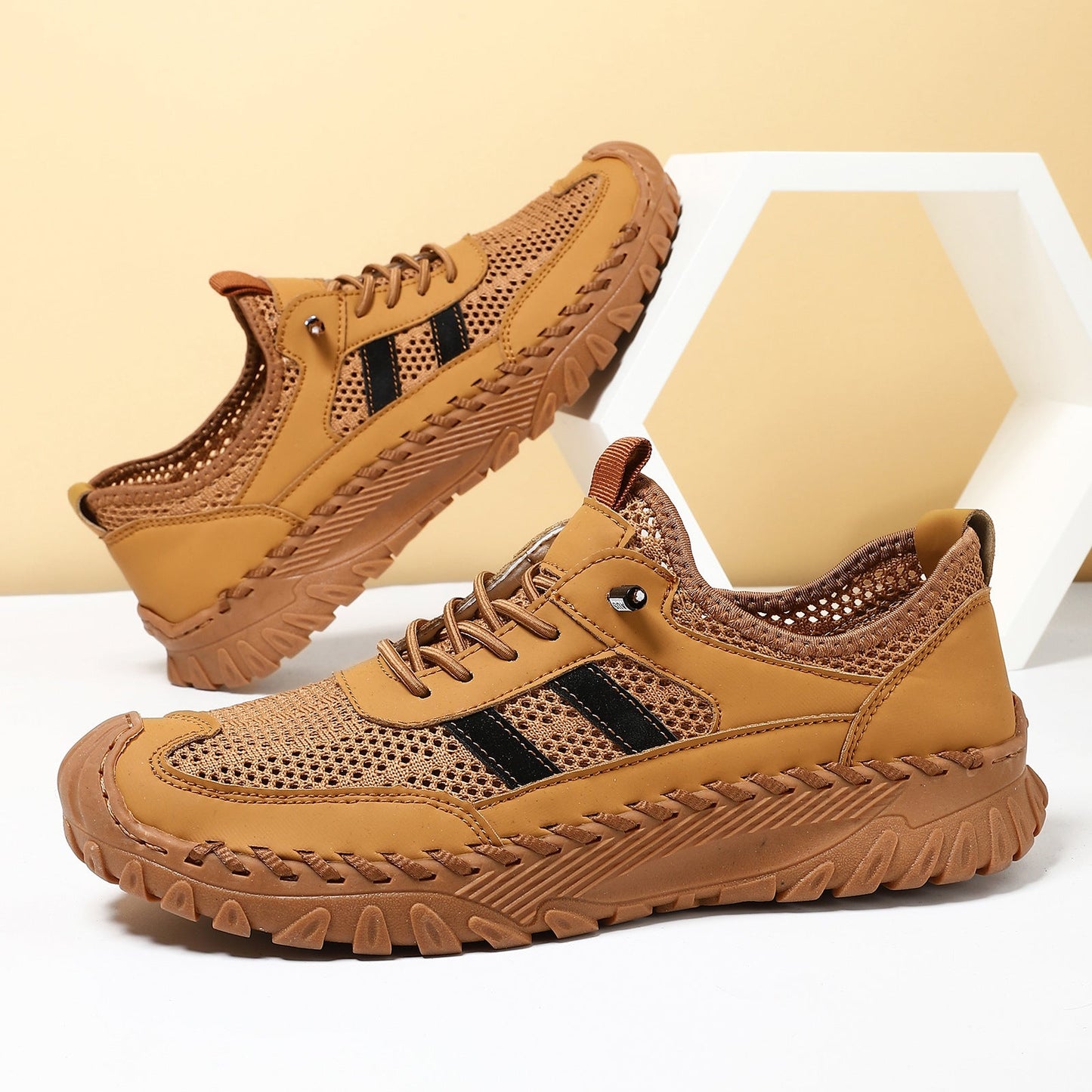 Men's Sewed Cowhide Mesh Flats