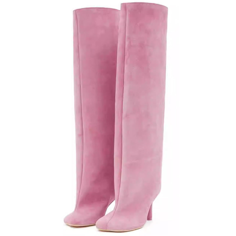 Simple Stitching Square Head High-Heel Boots