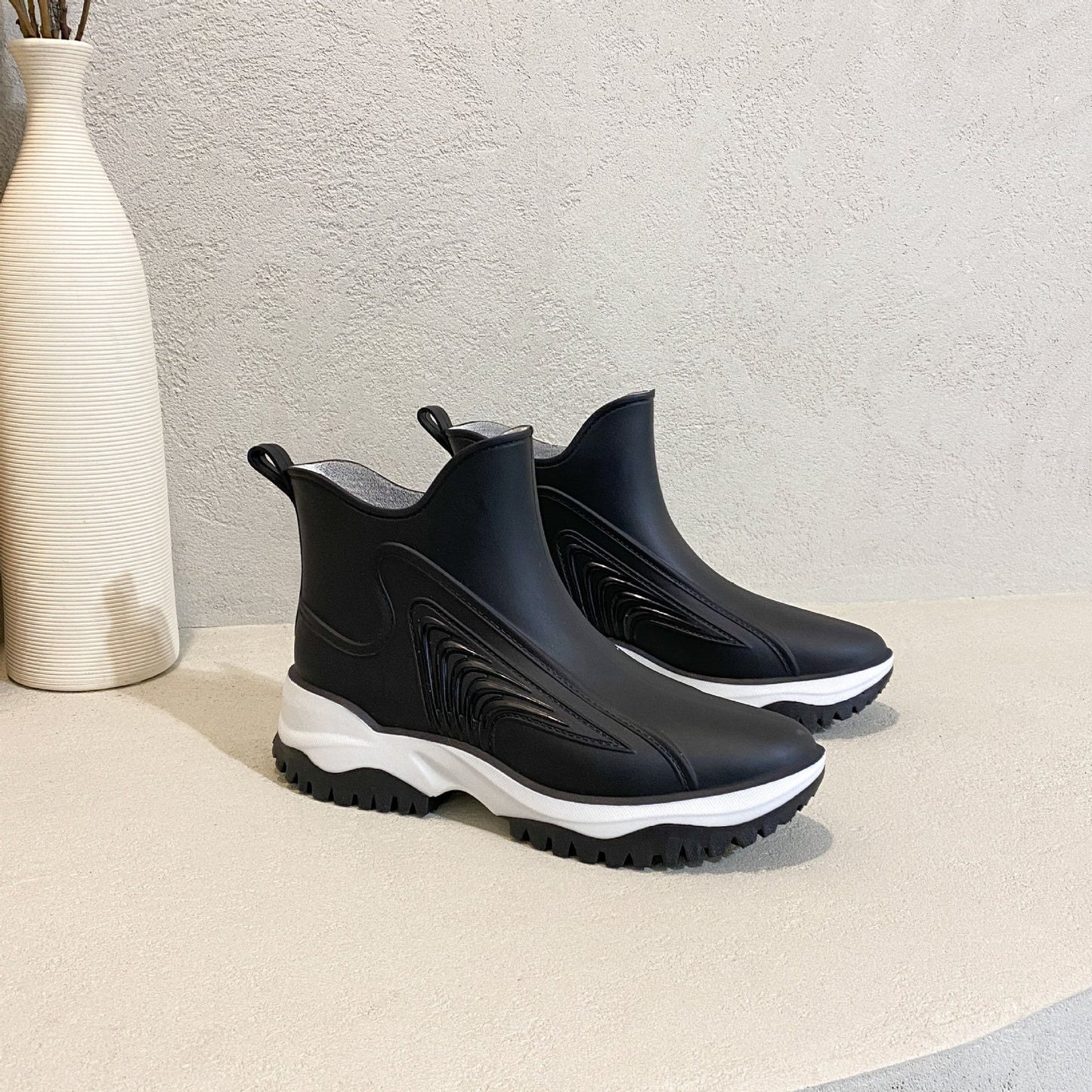 Women's Color Blocking Thick Sole Low Top Rain Boots