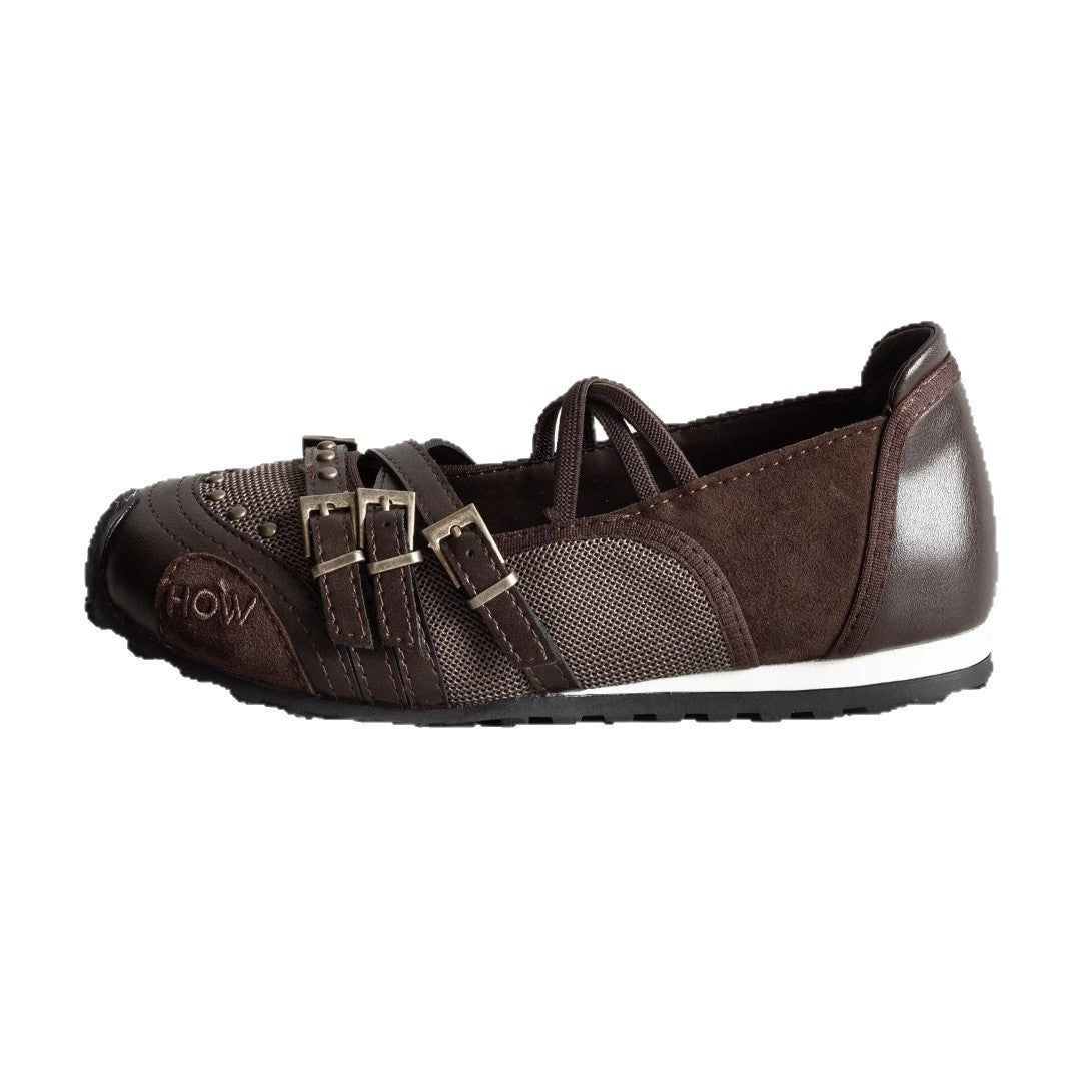 Women's Niche Retro Belt Buckle Sports Mary Jane Flats