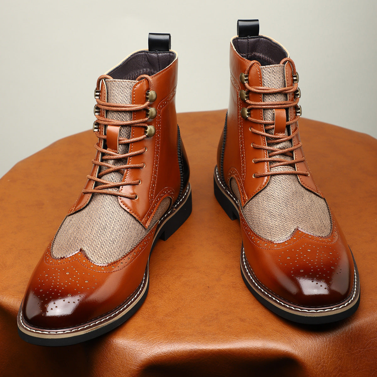 Men's British High Top Color Blocked Leather Boots