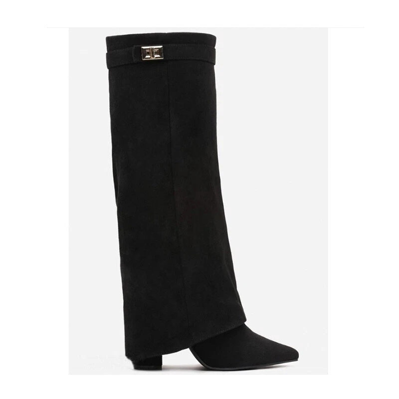 Women's Pointed-Toe Chunky Sole Mid-Calf Boots