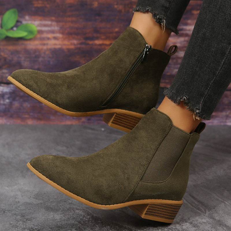 Women's Pointed Suede Elastic Band Boots