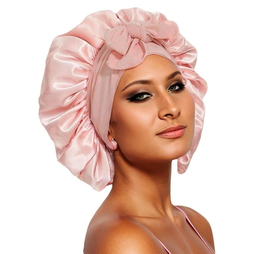 Elastic ribbon bow color Ding round hat solid color night cap wide-brimmed beauty hairdressing head scarf hat