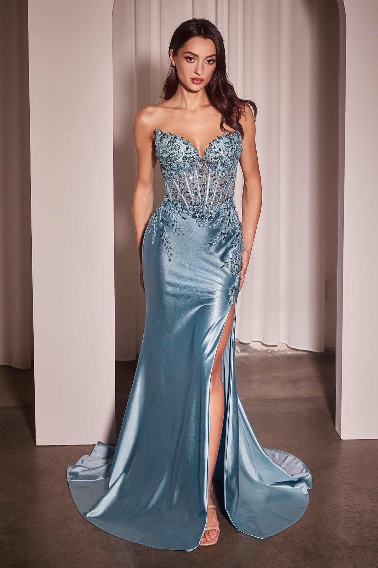 Ladivine KV1112 Dress Satin and Lace Strapless Fitted Gown