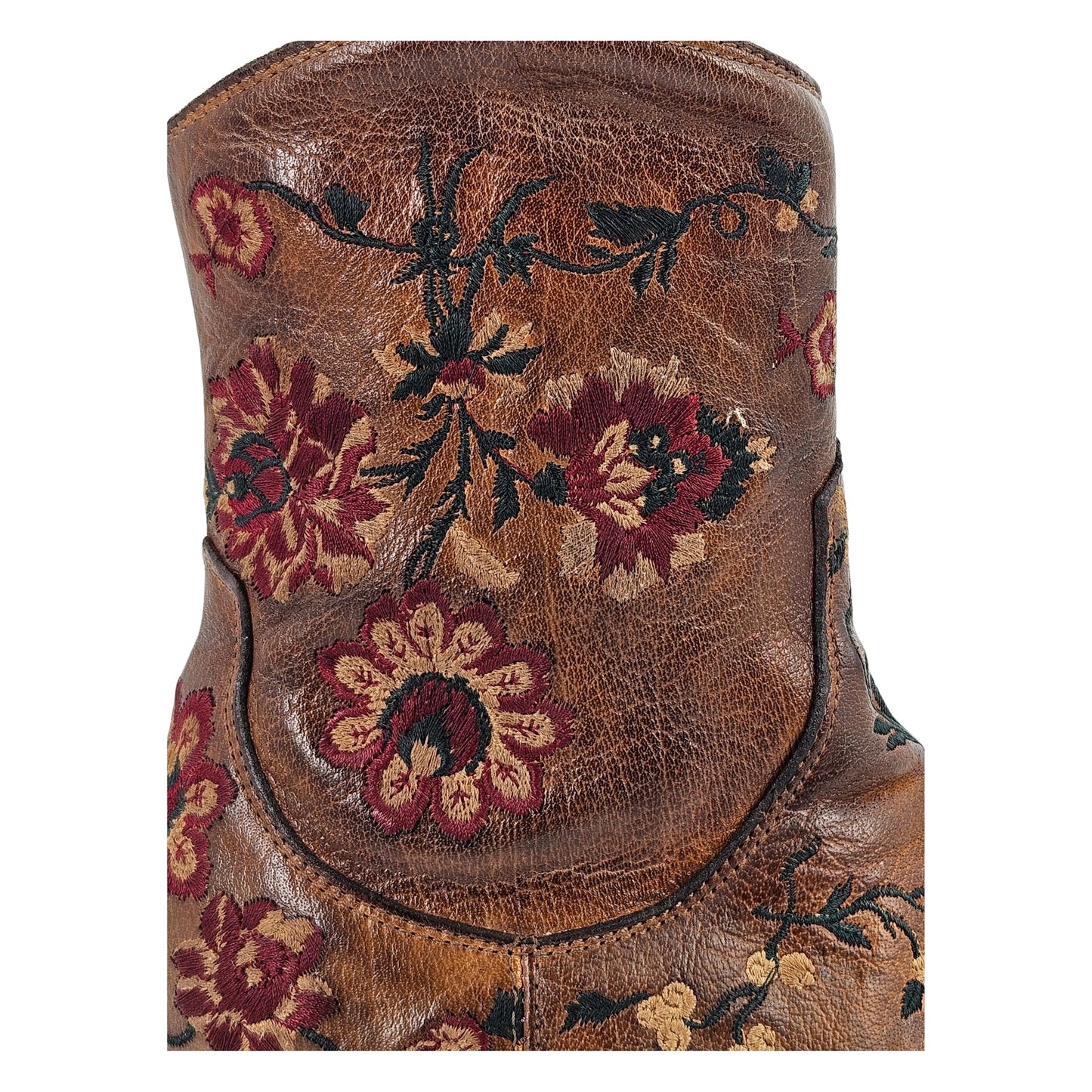 Tan Leather Embroidered Ankle Boot