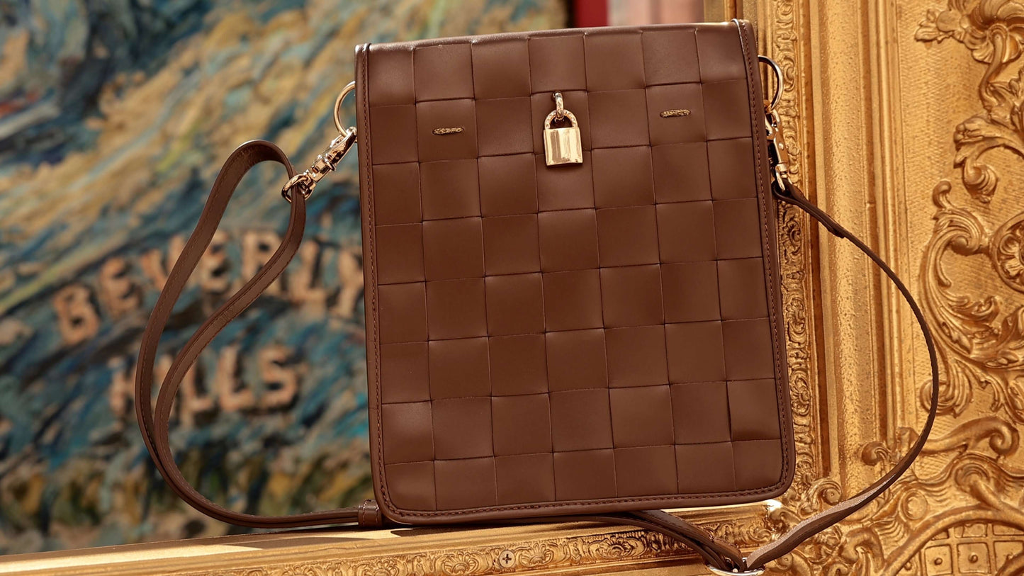 Woven Leather Chocolate Crossbody Bag