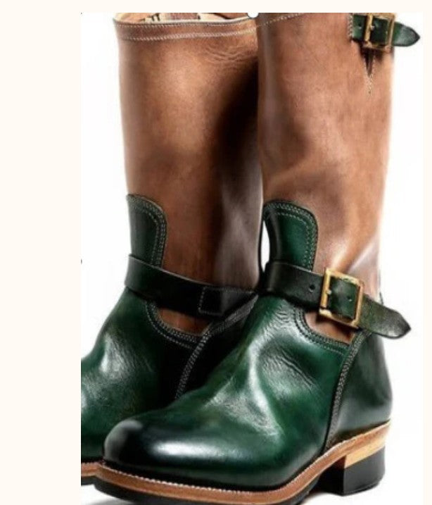 Men's Low-Heeled Round-Toe Mid-Tube Boots