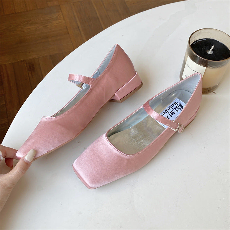 Vintage Square-Toe Satin Mary Jane Shoes