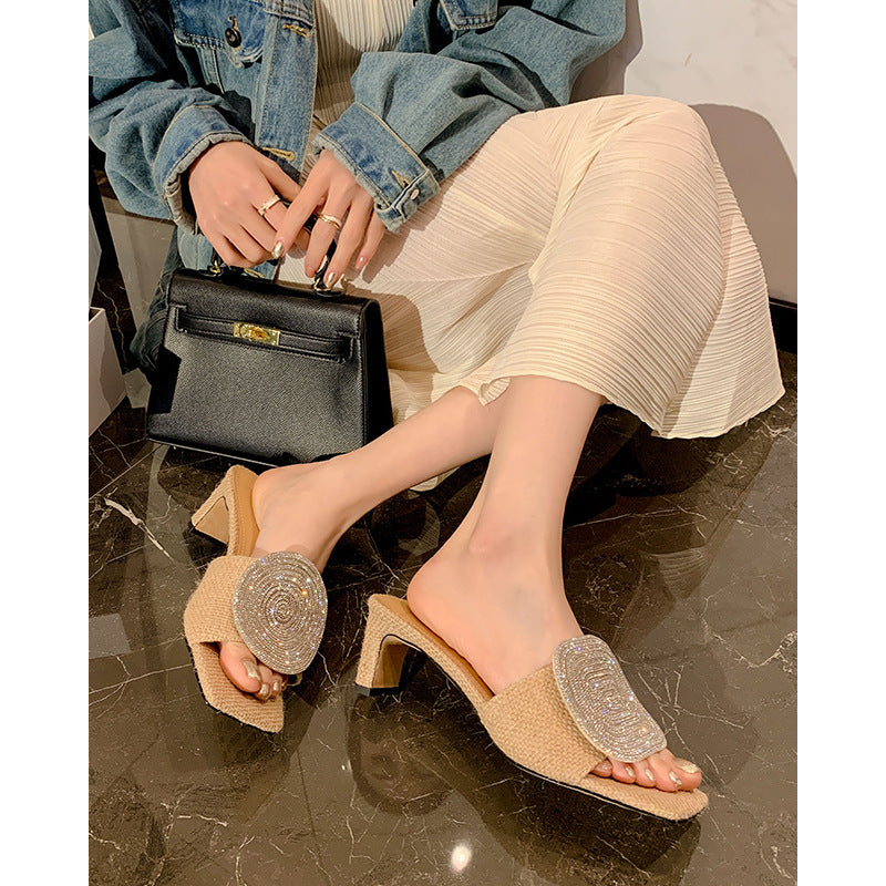 French Romantic Rhinestone Woven Sandals