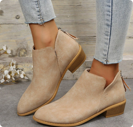 Women's Chunky Heel Zipper Back Ankle Boots