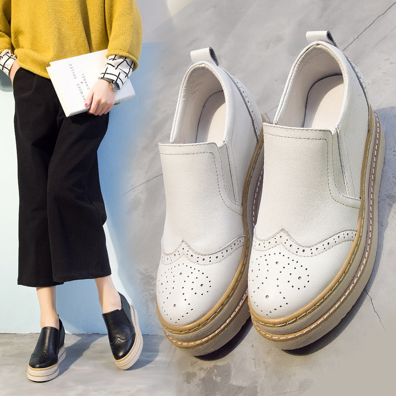 Women's Genuine Leather Brogue Platform Shoes