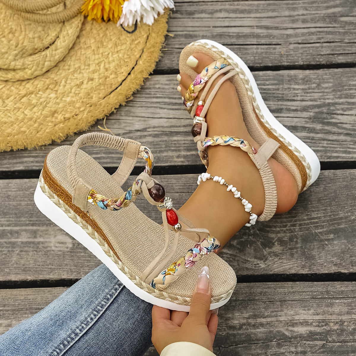 Women's Hemp Rope Woven Platform Sandals