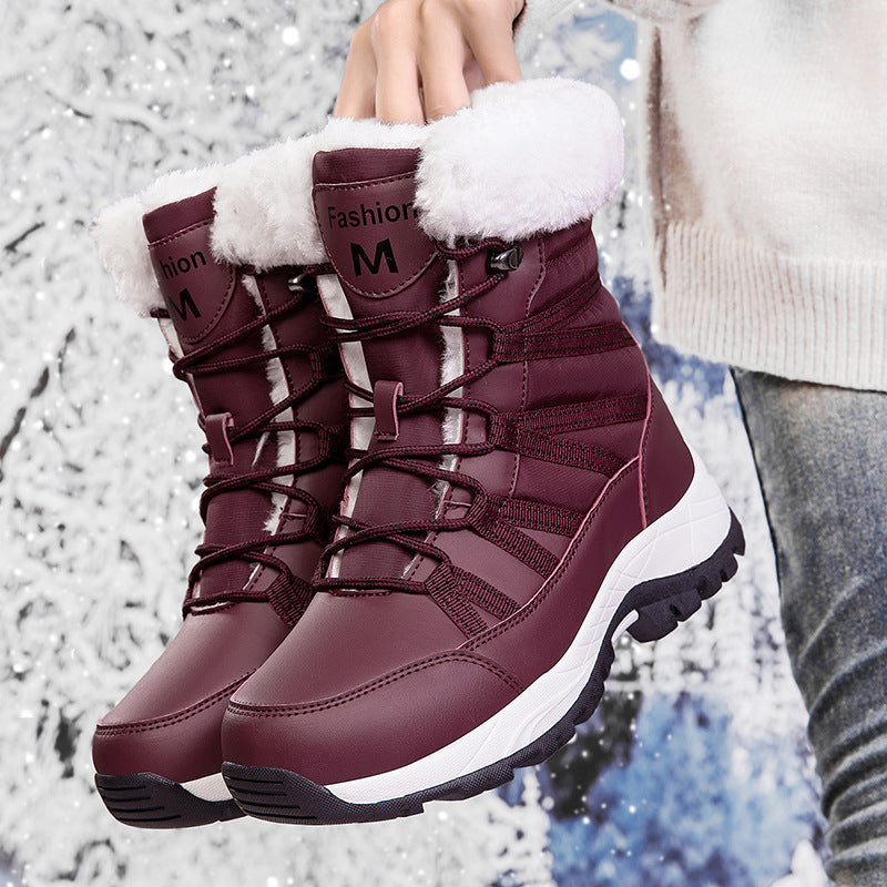 Women's Warm Mid-Calf Fleece-Lined Thick Cotton Boots