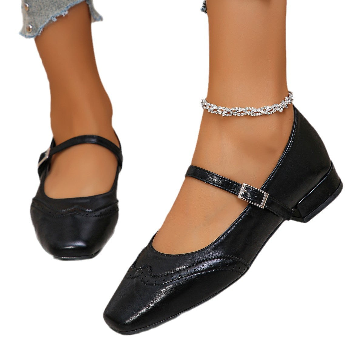 Women's Casual Mary Jane Flats with Buckle Strap