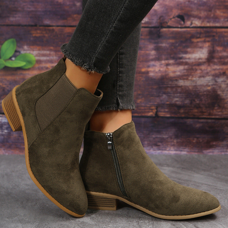 Women's Pointed Suede Elastic Band Boots
