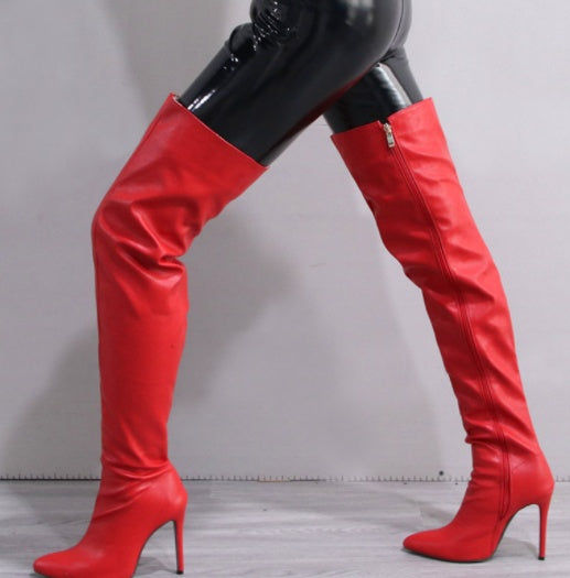 Pointed-Toe Stiletto High-Heel Over-the-Knee Boots