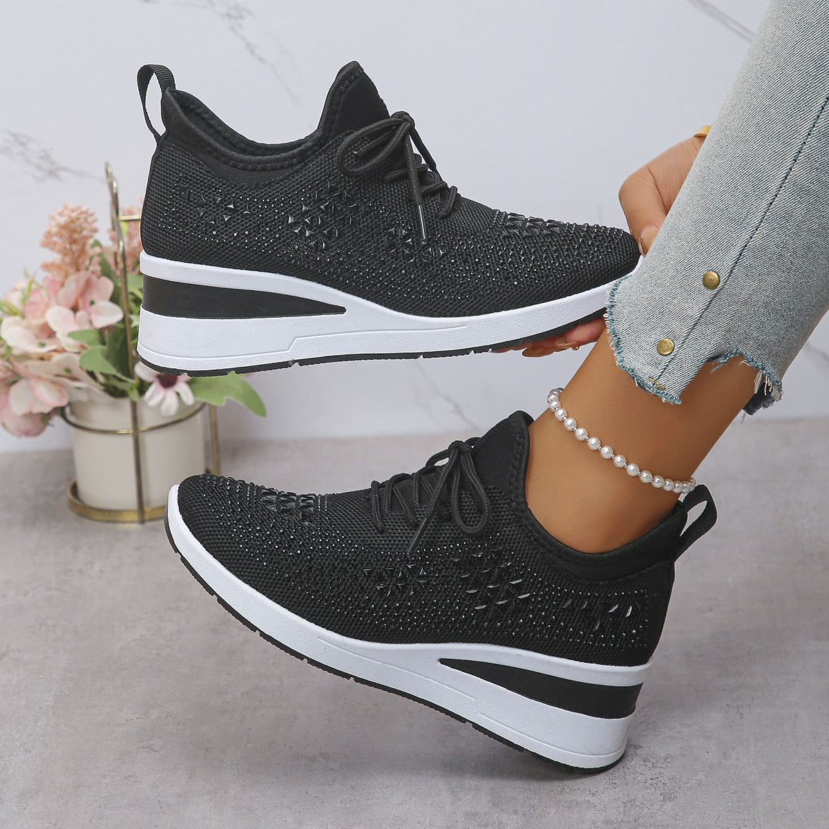 Women's Rhinestone Wedge Sneakers