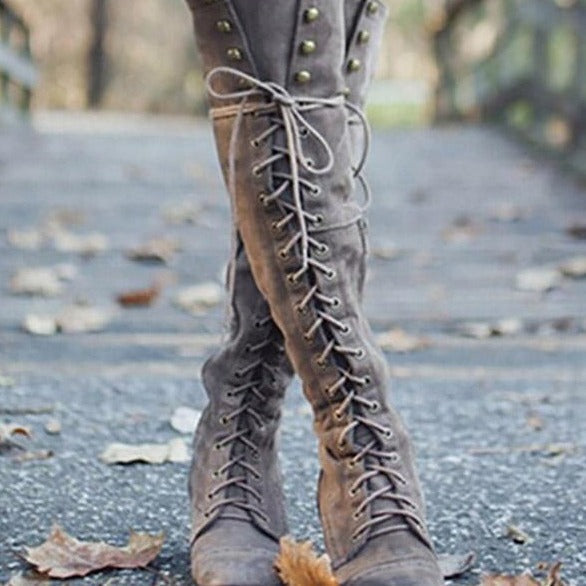 Women's Solid Color Lace-up Fashion Boots