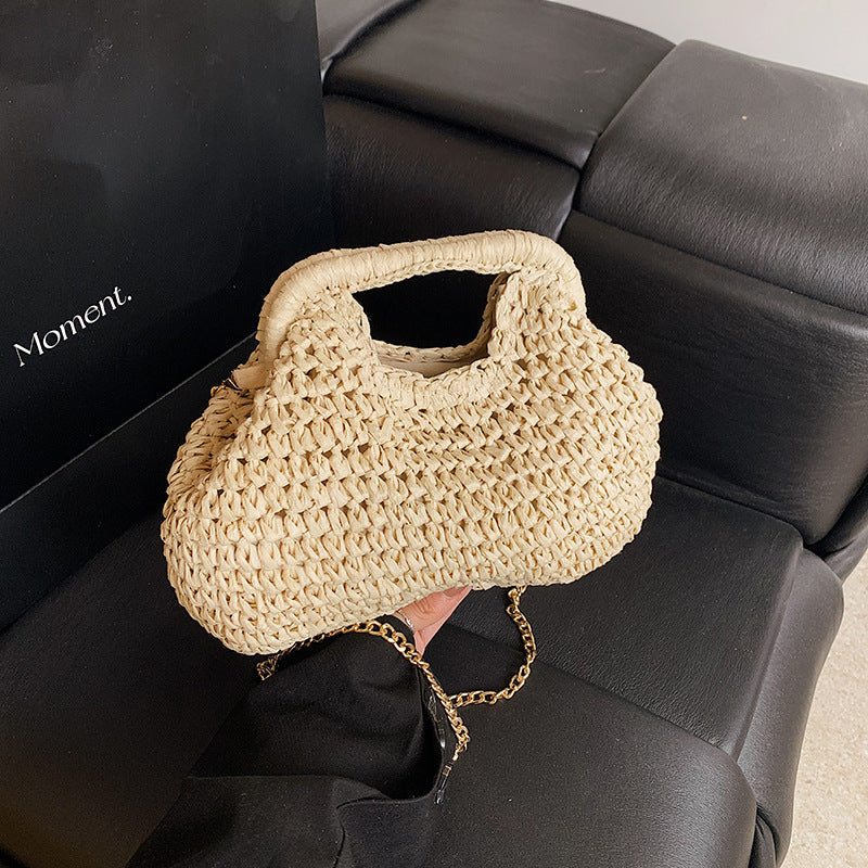Women's Woven Chain Small Bucket Travel Bag