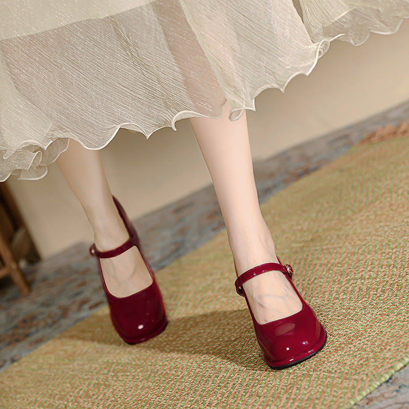 Women's One-Strap Thick Heel Round-Toe Shoes