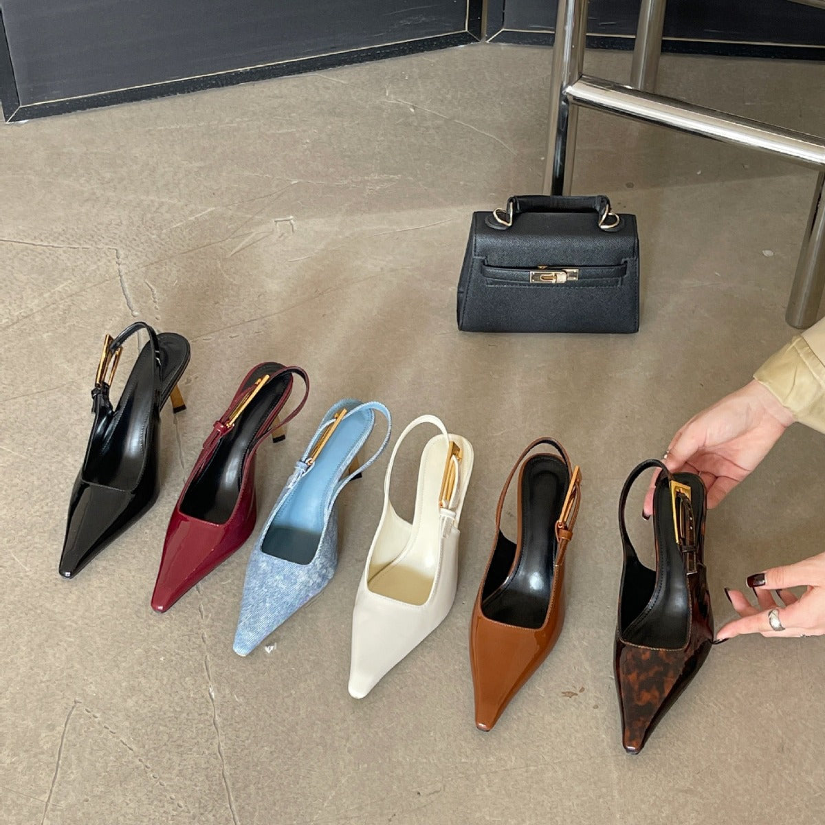 Women's Square-Toe Patent Slingback Sandals