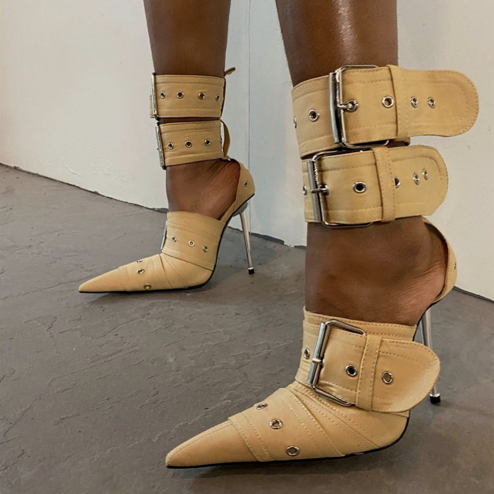 Women's Closed Toe High-Heel Sandals with Buckle