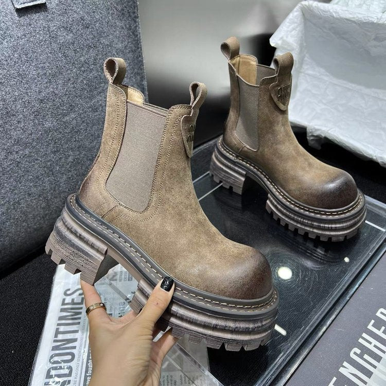 Women's British Style Retro Chunky Heel Boots