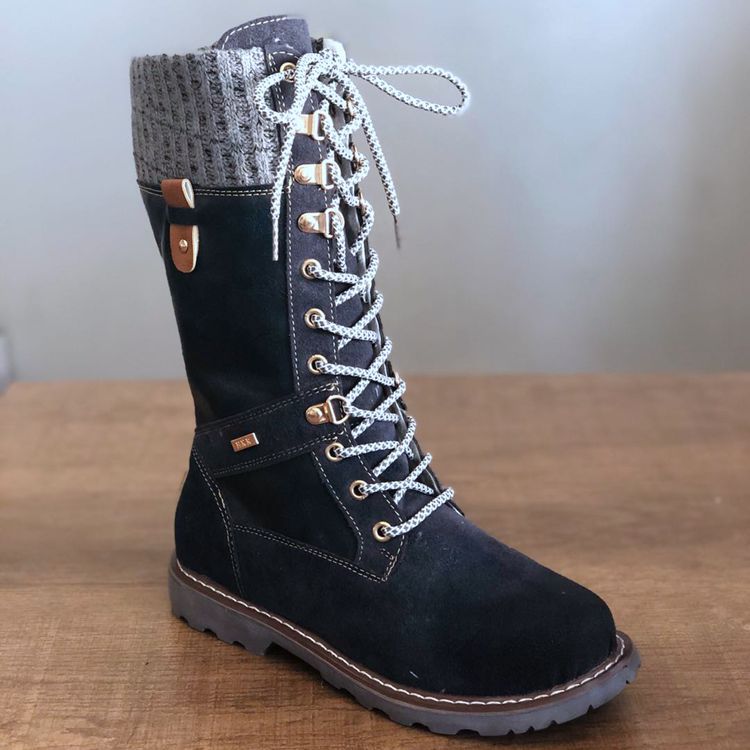 Round Head Low-Heel Wool Mouth Side Boots