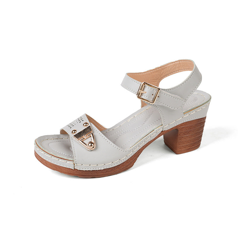 Women's Face Buckle Chunky Heel Sandals
