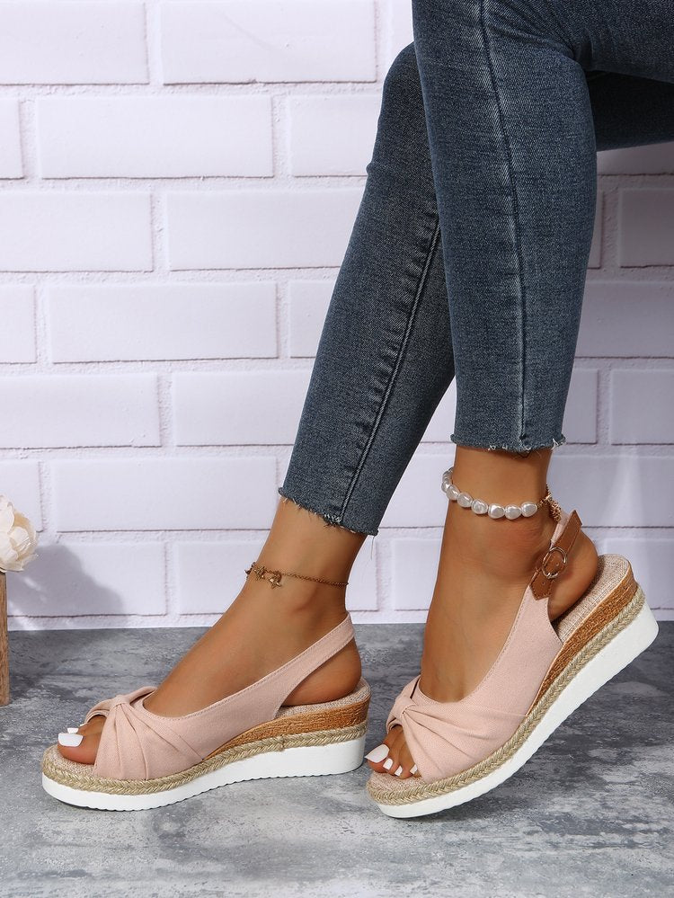 Plus-Size Jute-Strap Bow Sandals