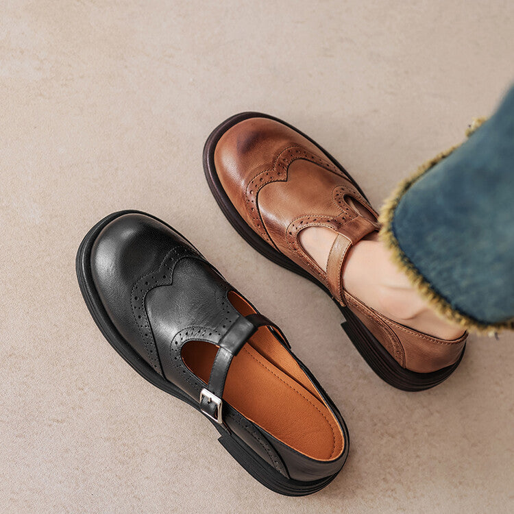 Women's British Style T-Strap Flats