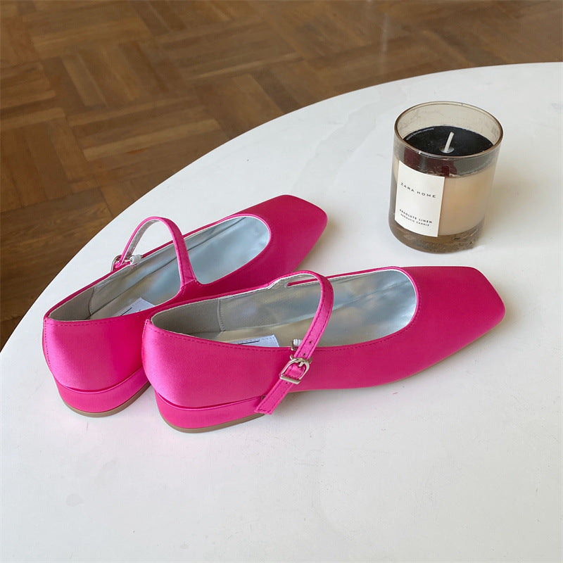 Vintage Square-Toe Satin Mary Jane Shoes