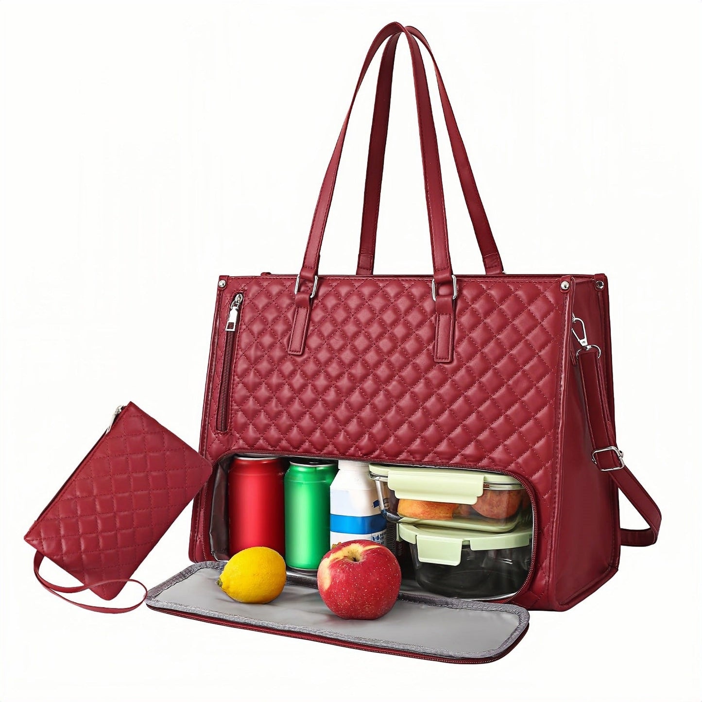 Unisex 2-in-1 Quilted Commuter Tote and Lunch Bag Handbag