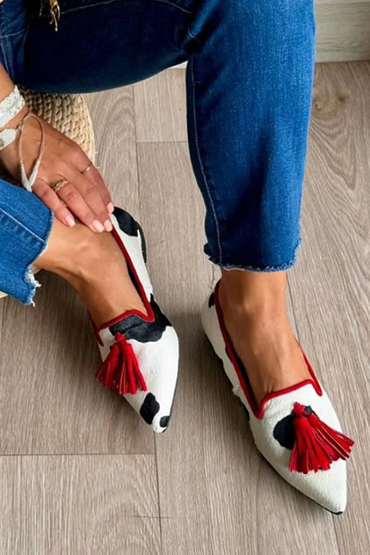 Women's Cows Pattern Tassel Casual Flats
