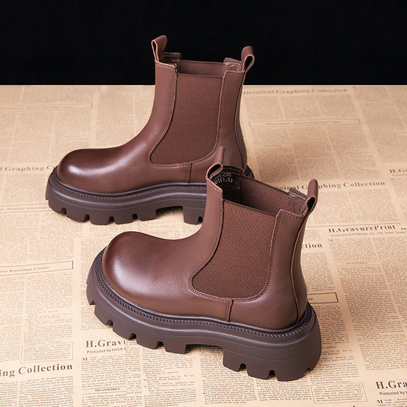 Women's Thick Soled Genuine Leather Martin Boots
