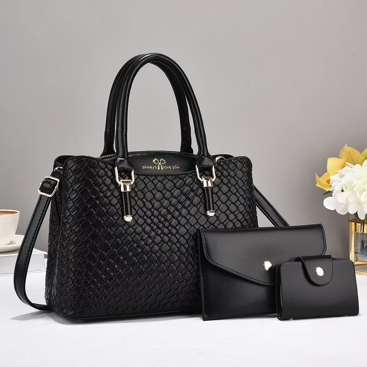 Woven Texture Three-Piece Travel Bag Set