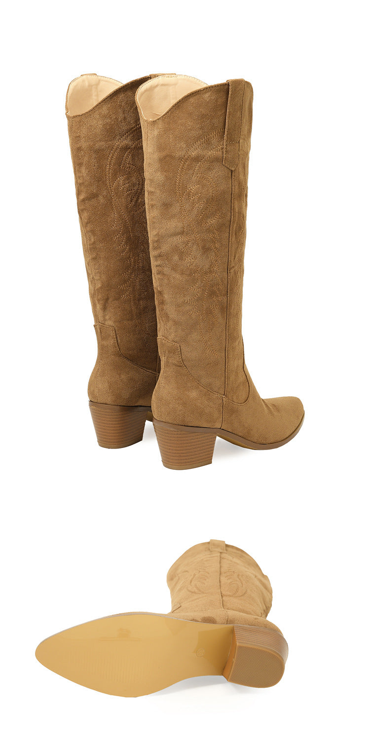 Chunky Heel Knee-High Slip-On Boots